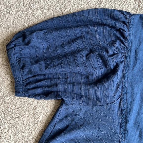 Anthropologie Elinor Textured Navy Blue Puff Short Sleeve Blouse - Picture 7 of 11